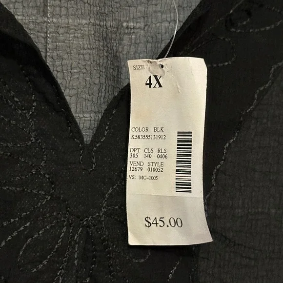 Blue Island New York Black Sheer Embroidered Tunic Swim Cover Up Plus Size 4X - Picture 3 of 4